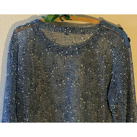 COPY - Kaktus Crochet Open Knit Top 3/4 Sleeve Blue Medium Buttons Lagenlook Bo… - Picture 5 of 8